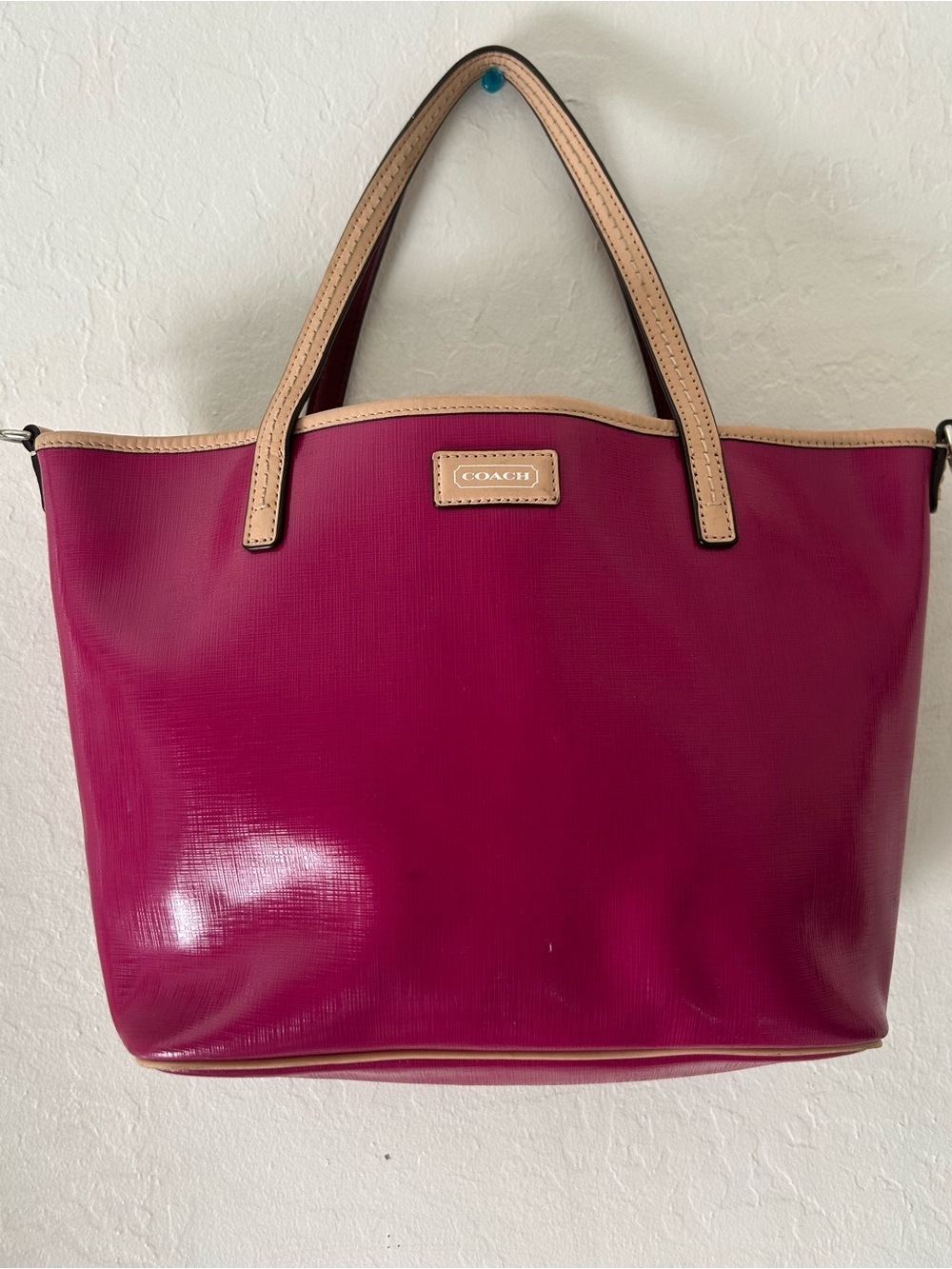 Coach Magenta Tote with Tan Leather Trim
